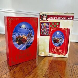 MR. CHRISTMAS Santa on Sleigh Wooden Advent Calendar Book With Ornaments NEW OS
